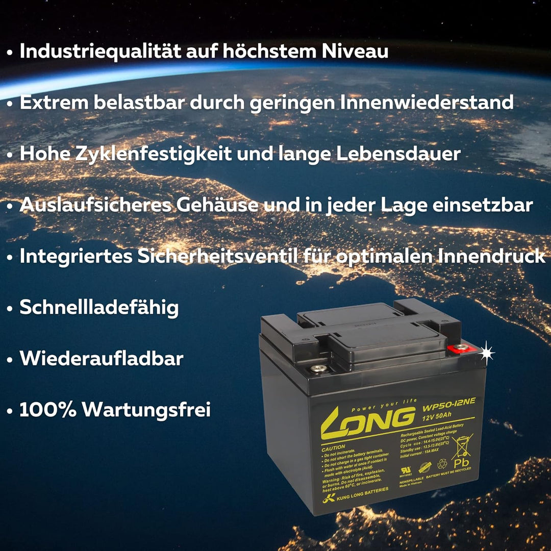 2X AGM 12V / 50Ah Blei-Akku - zyklenfest kompatibel WP50-12NE MP50-12C, 12LCP-50, REC50-12I AKKUman