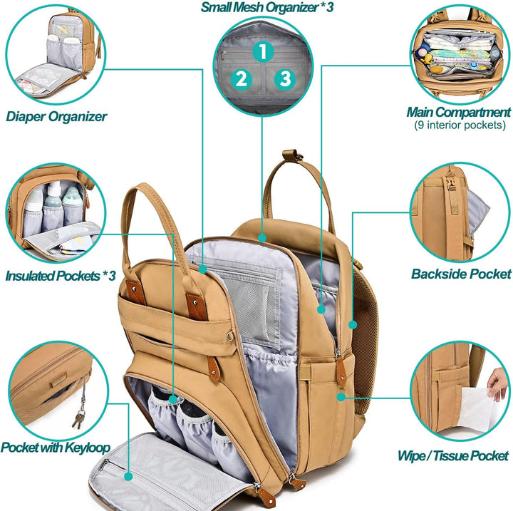 BabbleRoo Baby Wickeltasche/Rucksack, Wickelrucksack lässige Wickeltaschen Blaun, Blaun