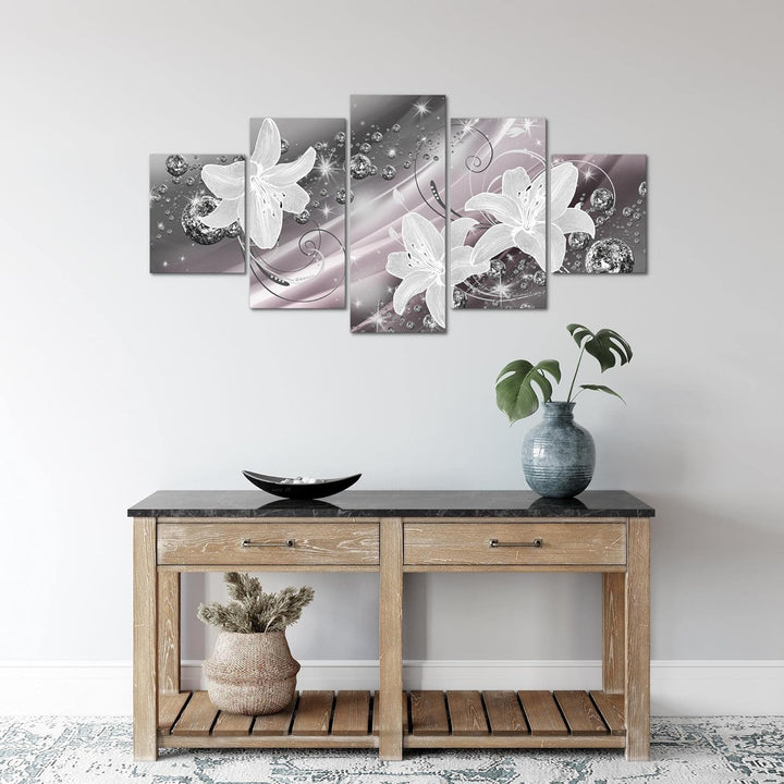 Runa Art Wandbilder Blumen Lilien 5 Teilig Bild auf Vlies Leinwand Deko Wohnzimmer Abstrakt Schwarz