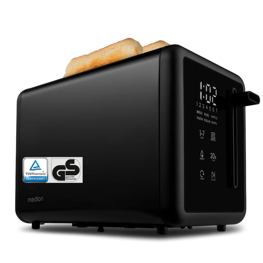 MEDION Toaster 2 Scheiben mit Brötchenaufsatz (7 Bräunungsstufen, 5 Automatikprogramme, 850 Watt, Au