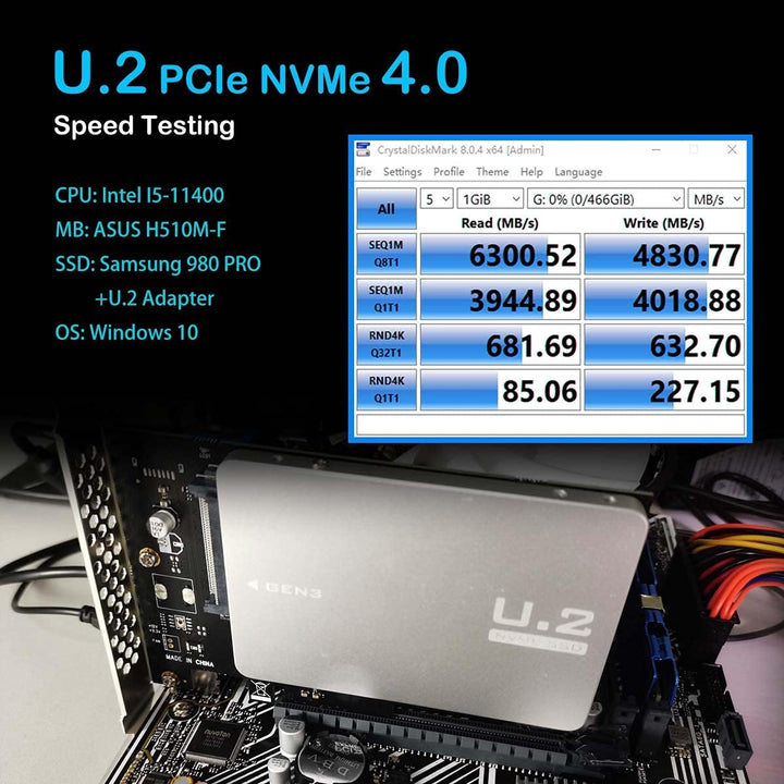 GLOTRENDS PU11 U.2 zu PCIe 4.0 X4 Adapter für 2.5 Zoll U.2 SSD, PCIe 4.0 X4 Full Speed