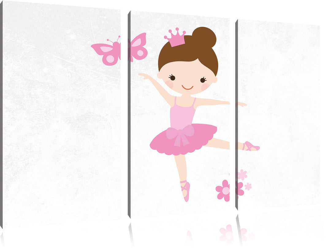 Pixxprint Ballerina mit Schmetterling und Blumen weiss 3-Teiler Leinwandbild 120x80 Bild auf Leinwan
