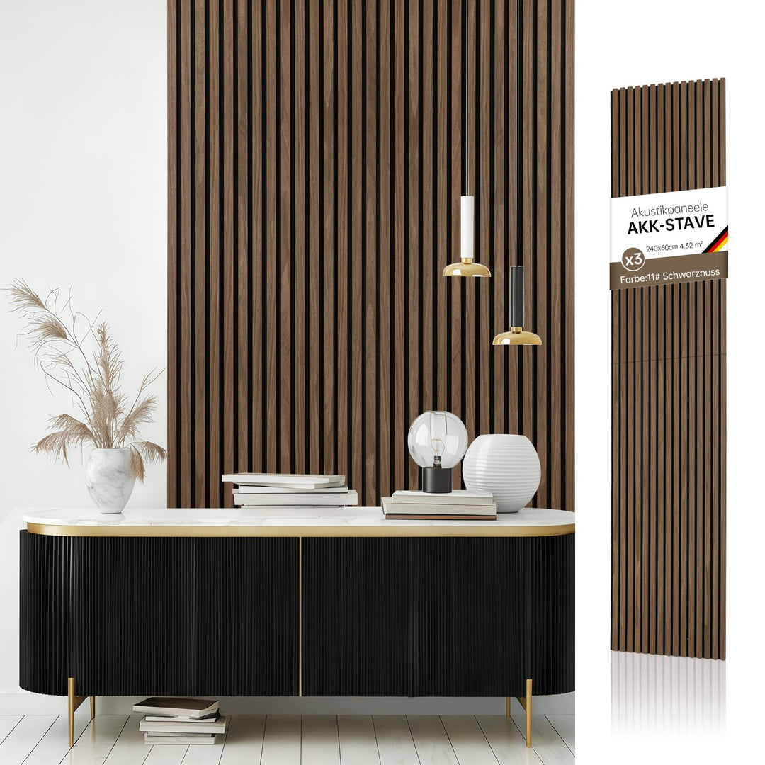 AKK-STAVE Akustikpaneele Holz 240x60 cm (3er-Set 4,32 m²) - Akustik Paneele & Holzpaneele Wand | Hol