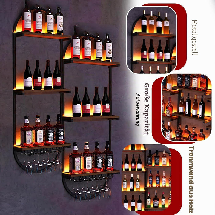 Weinregal Wand aus Metall, schwarzes schwebendes Industrieregal, 3-stufiger Wandmontage Wine Display
