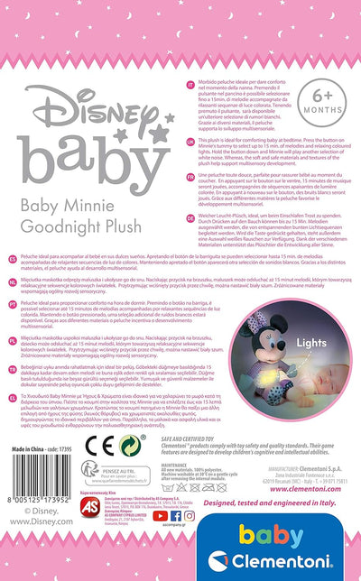 Clementoni 17395 Minnie Disney Baby Goodnight Plüsch, Lernspielzeug für Kleinkinder, merhfarbig, One