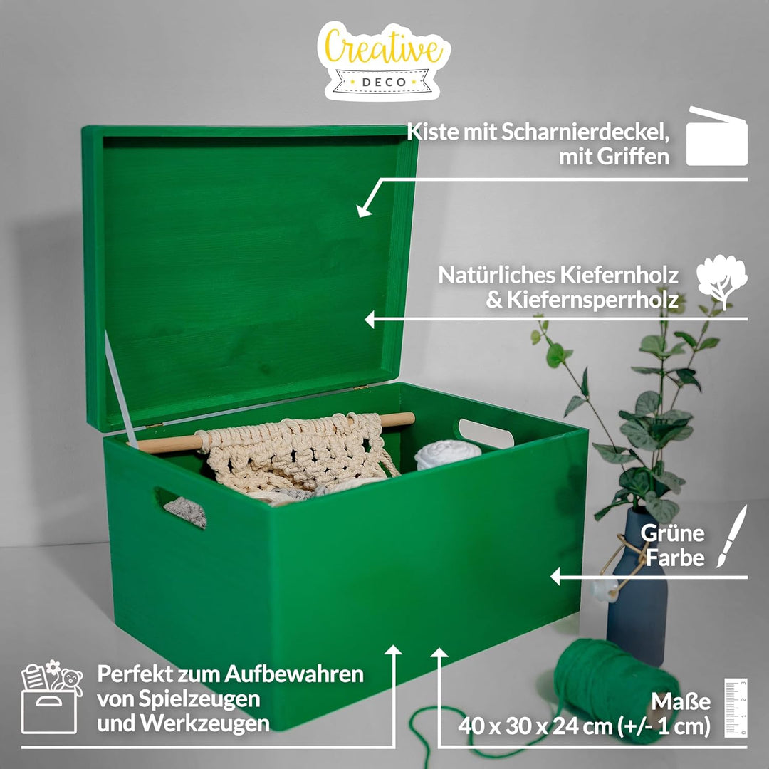 Creative Deco XXL Grün Grosse Holzkiste Aufbewahrungsbox Spielzeug | 40 x 30 x 24 cm | Mit Deckel Gr