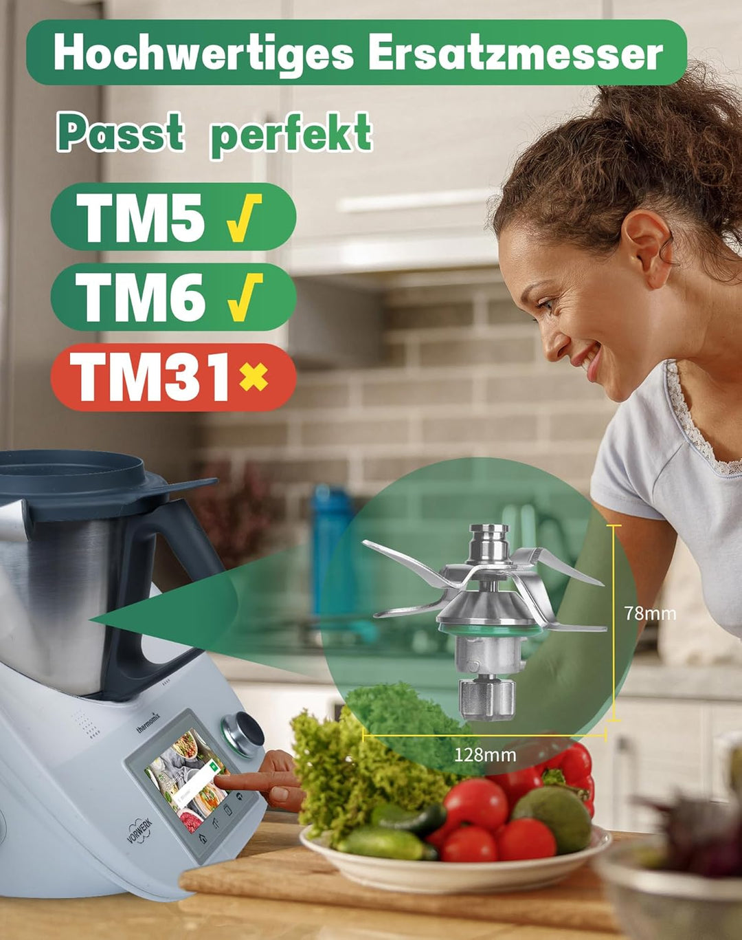 TM5 Messer für Thermomix TM5 TM6 Ersatzmesser aus Voll Edelstahl Mixmesser mit Dichtring rostfrei &