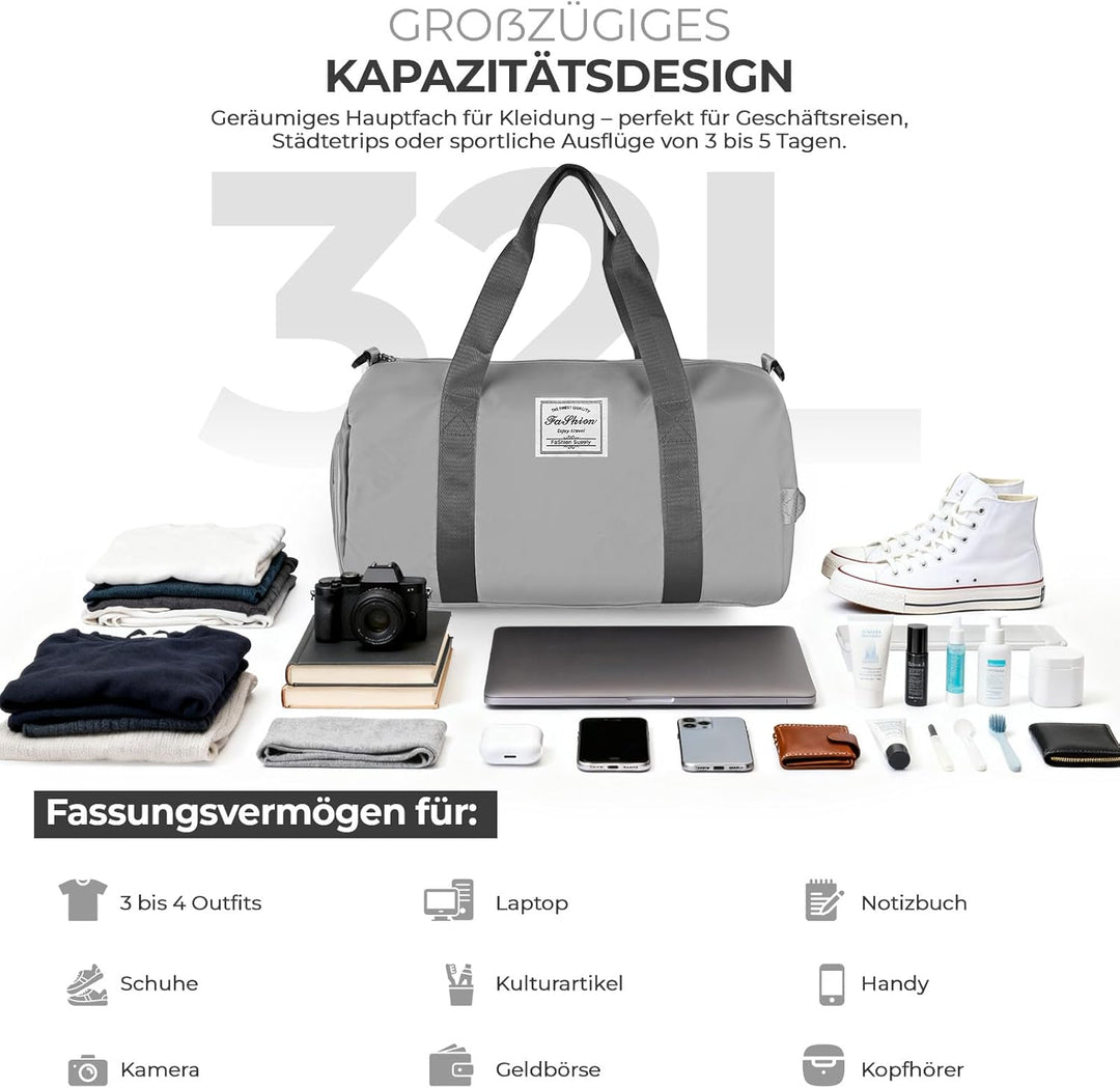 Reisetasche Damen Klein, Weekender Tasche mit Schuhfach, Handgepäck Sporttasche für Fitnessstudio, S