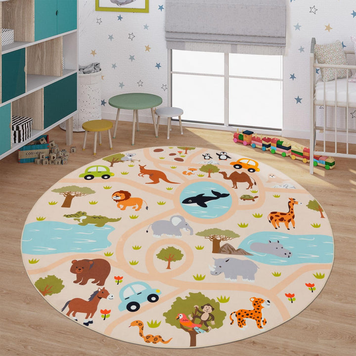 TT Home Kinderteppich Babyzimmer Teppich Kinderzimmer rutschfest Tiere Weltkarte Autos, Farbe:Grün G