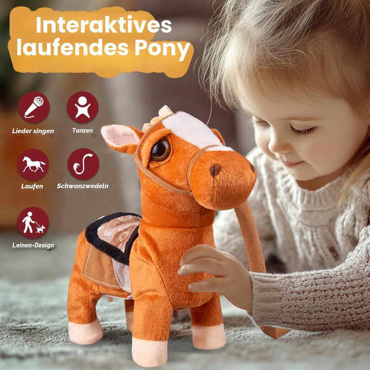 Marsjoy Braun Plüschtier Interaktives Pony Spielzeug Pferd der Läuft und Bellt, Kinder Mädchen Spiel