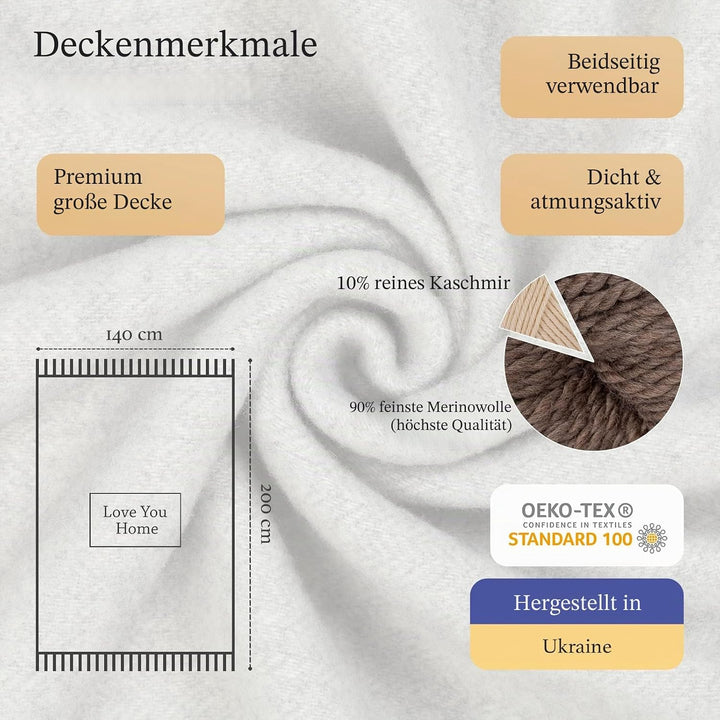 LYHome Kaschmir Decke mit Merino - Luxus Tagesdecke Kuscheldecke Wolldecke Sofadecke und Couchdecke,