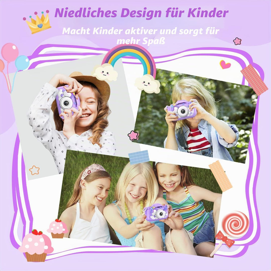HOOMOON Dinosaurier Kamera für Kinder, Selfie-Kamera, Spielzeug, Mädchen, Jungen, SD-Karte 32 GB, HD