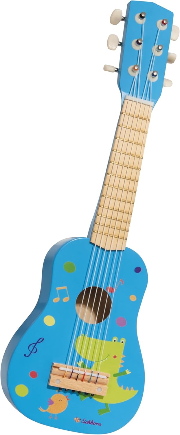 Eichhorn – Gitarre für Kinder – Blaue Kindergitarre, stimmbare Nylonsaiten, Holzspielzeug, mit Dino,