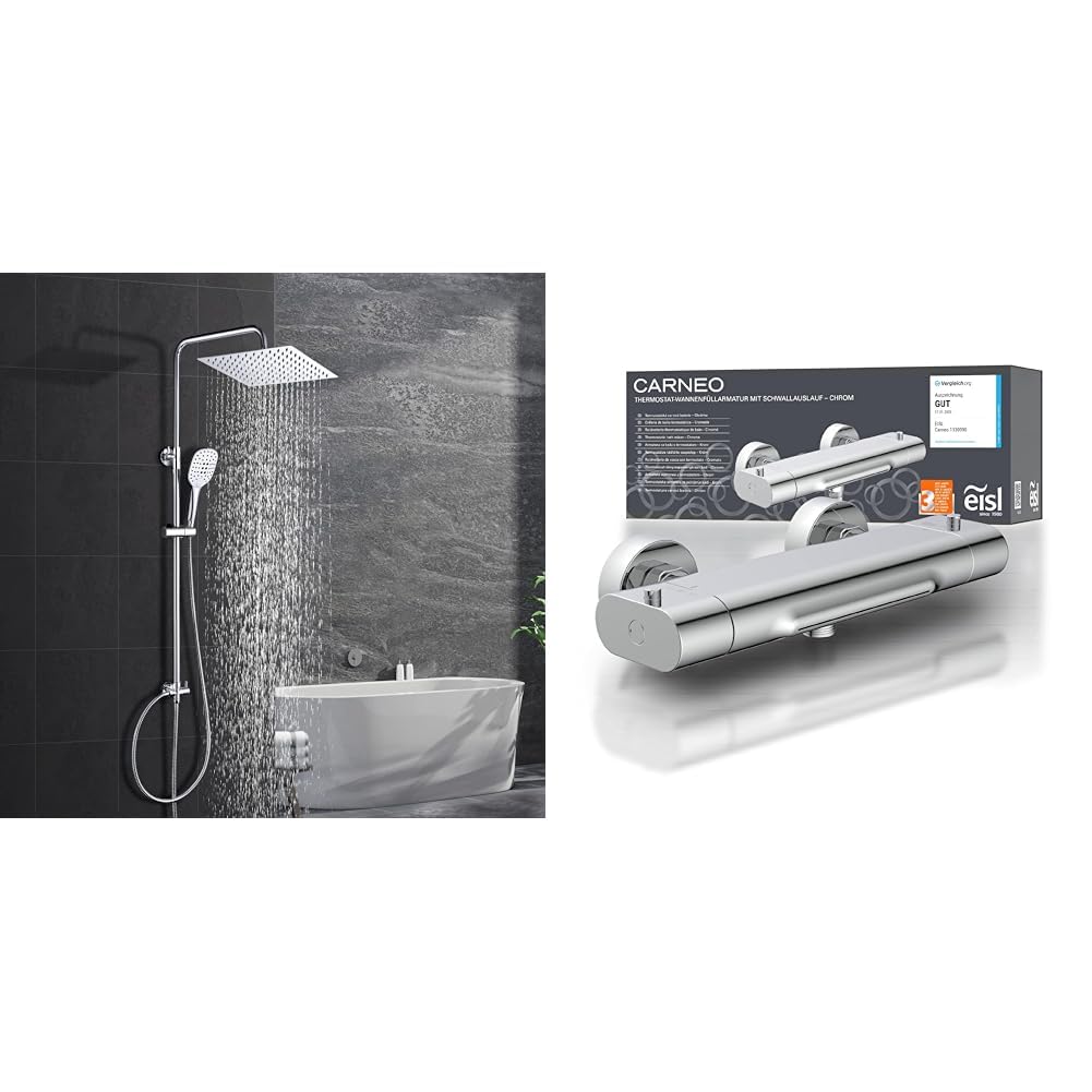 Görbach Edelstahl Duschsystem Duschset ohne Armatur Regendusche Überkopfbrauseset & EISL Badewannena