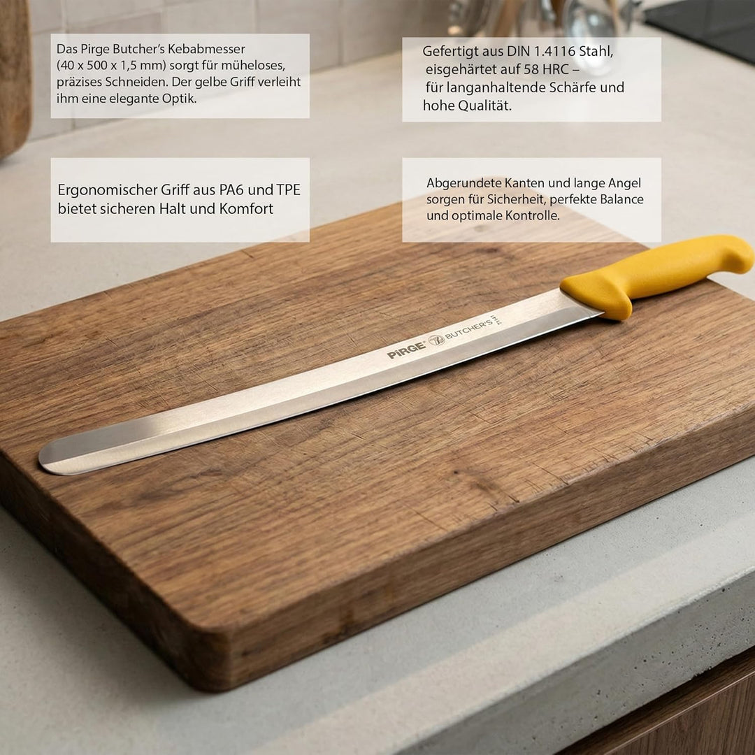 Pirge Butcher's Dönermesser Hohlschliff 50 cm Gelb - Aufschnittmesser - Schärfstes Döner Langmesser