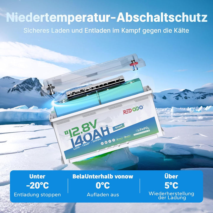 Redodo 12V 140Ah H190 Bluetooth LiFePO4 Batterie mit 189mm Höhe, 1792Wh Tiefzyklus Lithium Batterie