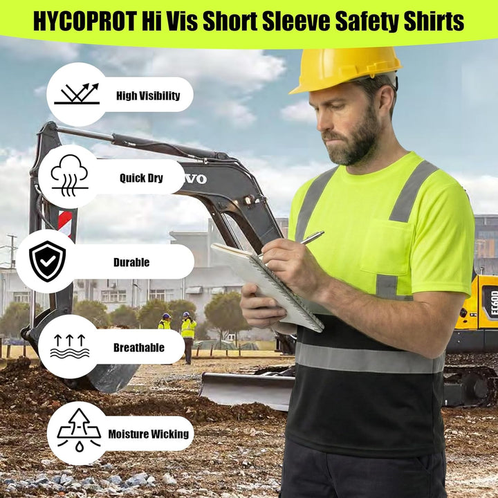 HYCOPROT Warnschutz T-Shirt Warnweste Reflektierend Warnweste Atmungsaktiv Leicht Kurzarmshirt Kurza