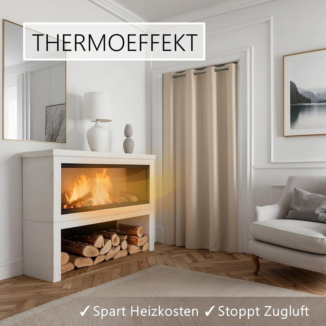 Thermo Türvorhang mit Vorhangstange & Magneten zum Abdichten, einfache Montage ohne Bohren in 1 Min
