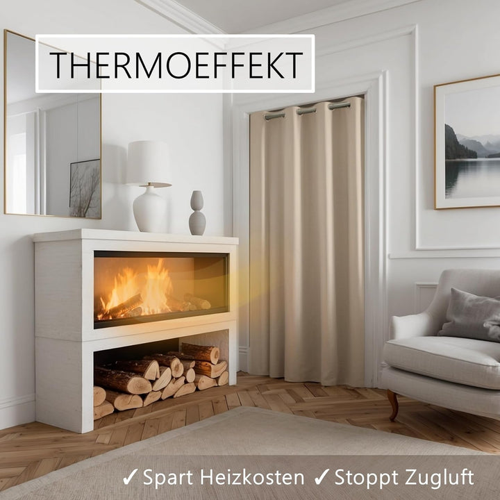 Thermo Türvorhang mit Vorhangstange & Magneten zum Abdichten, einfache Montage ohne Bohren in 1 Min