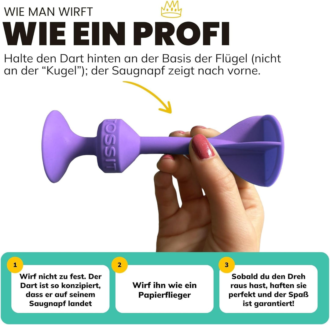 TOSSIT Spiel Rot Cyan, Dartpfeil Silikon-Saugnapf, Boccia innen aussen, starker und langlebiger Saug