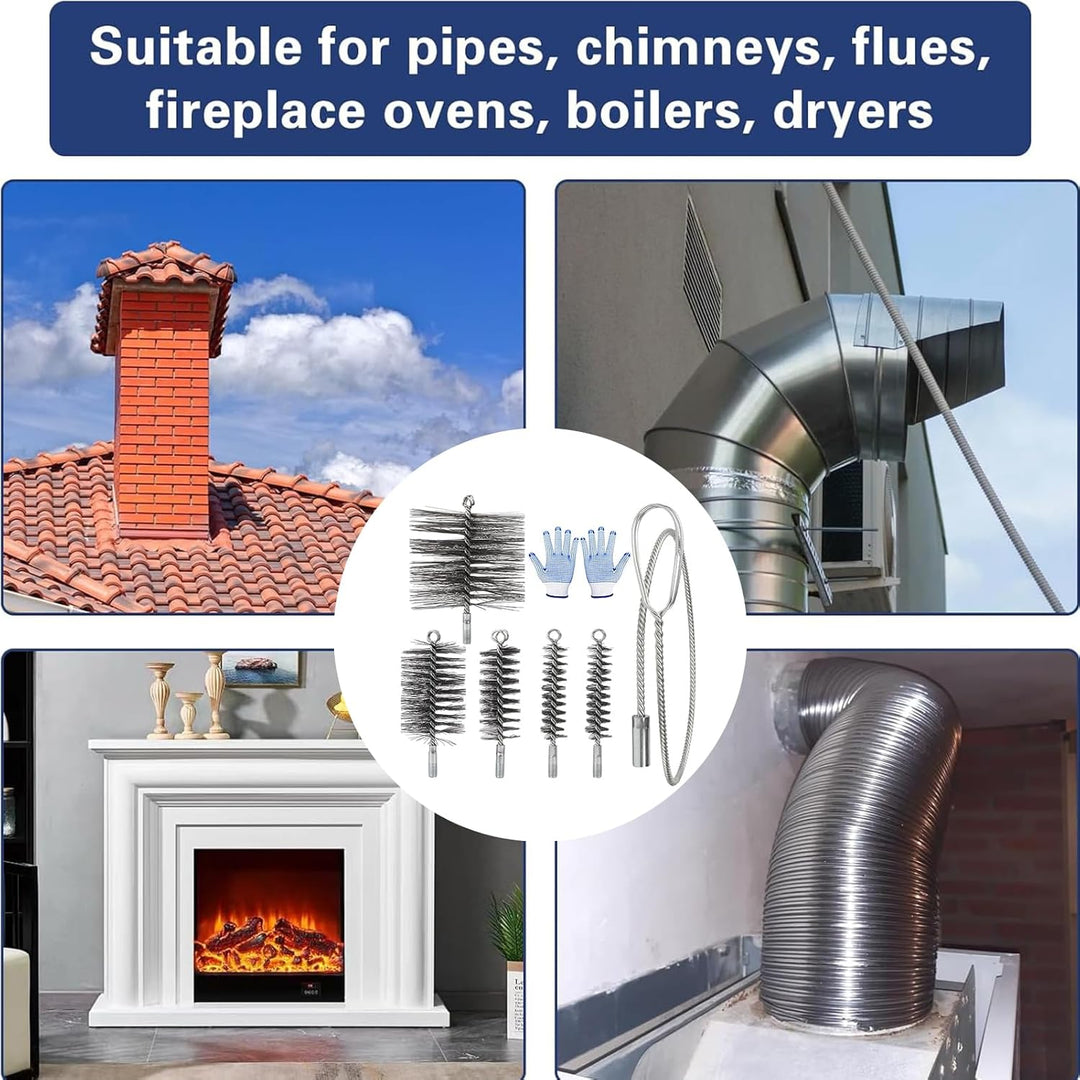7PCS Ofenrohrbürste Set,Kaminbürste Stange Set,Kaminbürste 150mm,Kaminrohr Reinigungsbürste,Schornst