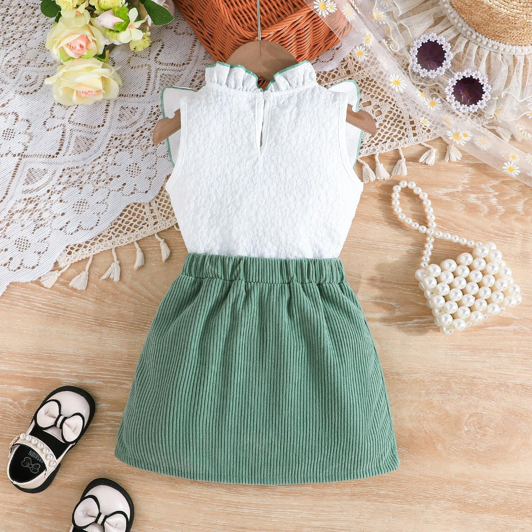 Kleinkind Baby Mädchen Outfits Rüschen Ärmellose Hemden Tops + Elegant Schleife Mini Rock 2 Stück Fr