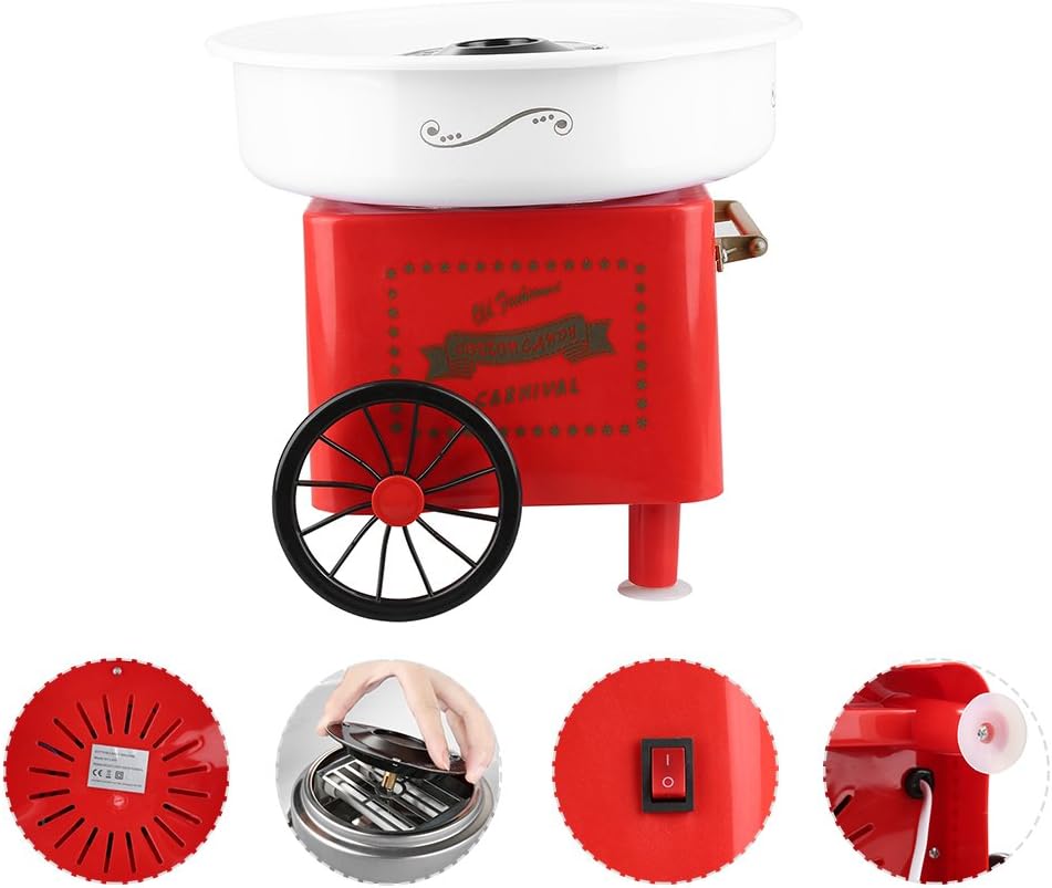 Zuckerwattemaschine 450-550 W Zuckerwatte 2 Heizröhren mit 10 Stäbchen Edelstahl Alu,Retro Cotton Ca