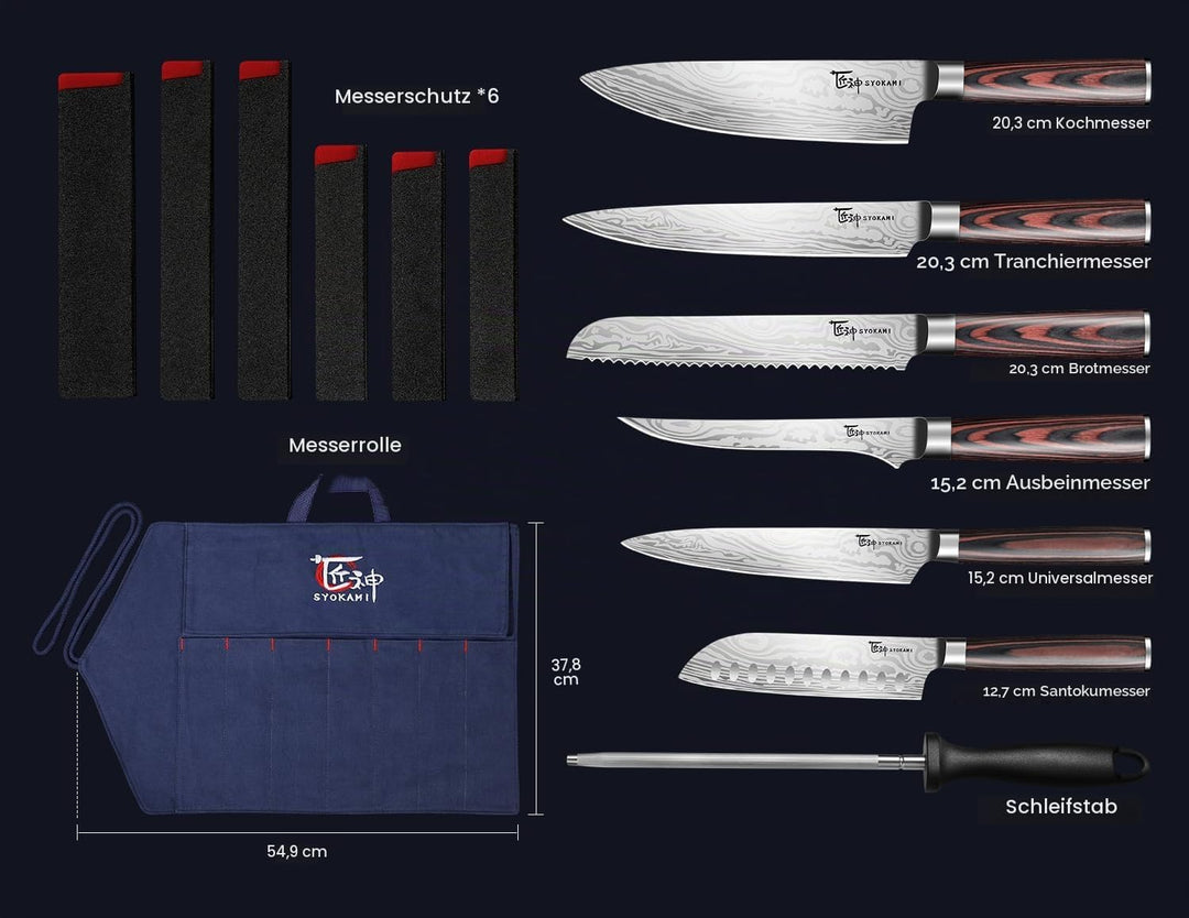 Küchenmessersets, Kochmesserset mit Rolltasche, professionelles japanisches Edelstahlmesserset mit P