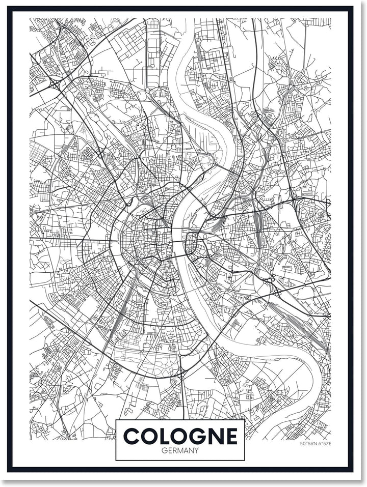 wandmotiv24 Stadt Karte als Leinwandbild, 60x45cm, Hochformat, Köln, Deutschland, Cologne, NRW, Stra