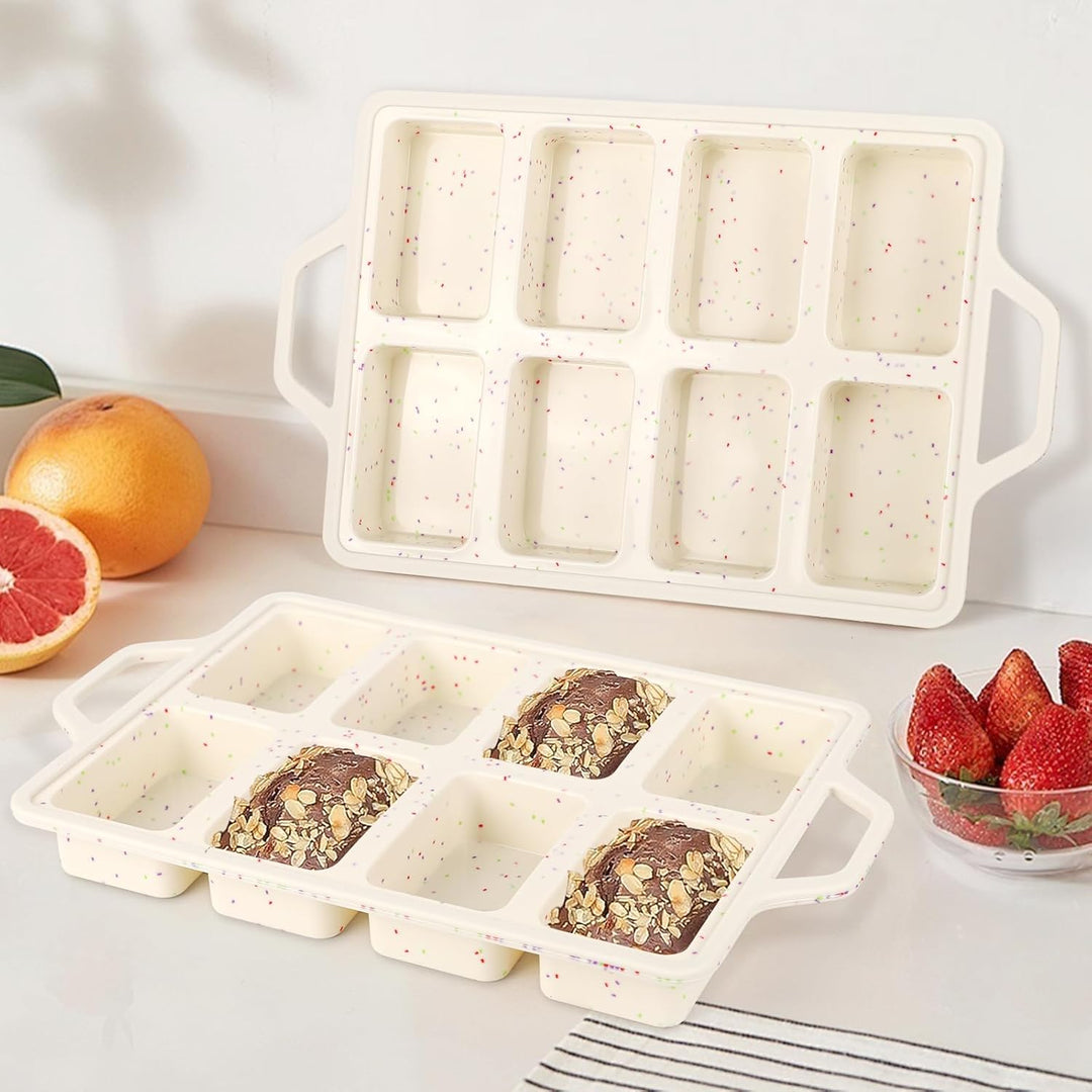Mini Silikon Brötchen Backform, 2 Stück Kleine Kastenform Brot mit 8 Mulden, Mini Silikon Brotbackfo