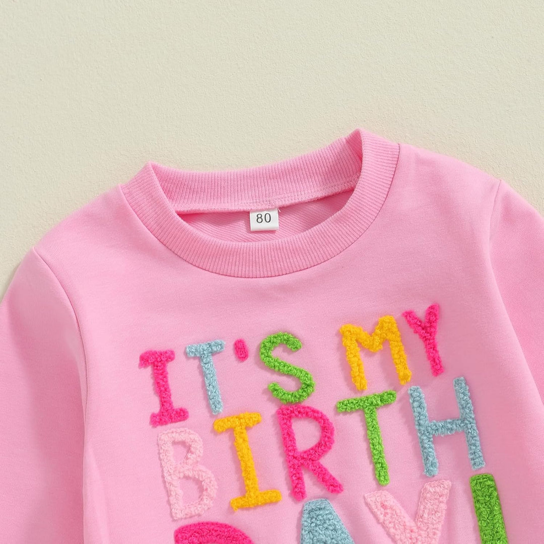 MAHUAOYIXI Baby Mädchen Geburtstag Outfit Prinzessein Spitzen Rock Set Langarm Buchstaben Stickerei