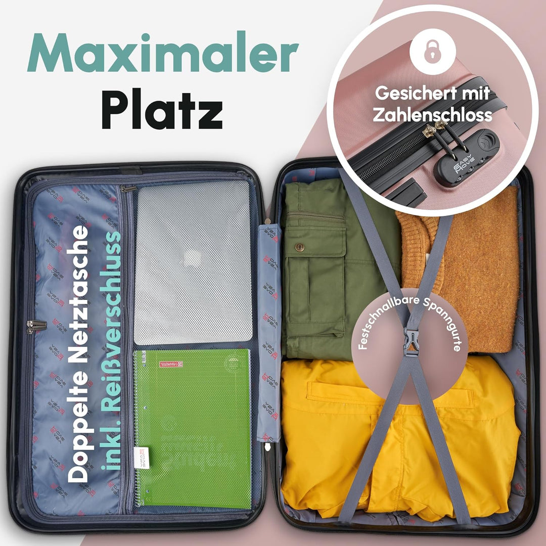 ABS Hartschalenkoffer - Ergonomisch & Sicher - Trolley Koffer Set 3-teilig mit 360° Rädern, Zahlen-S