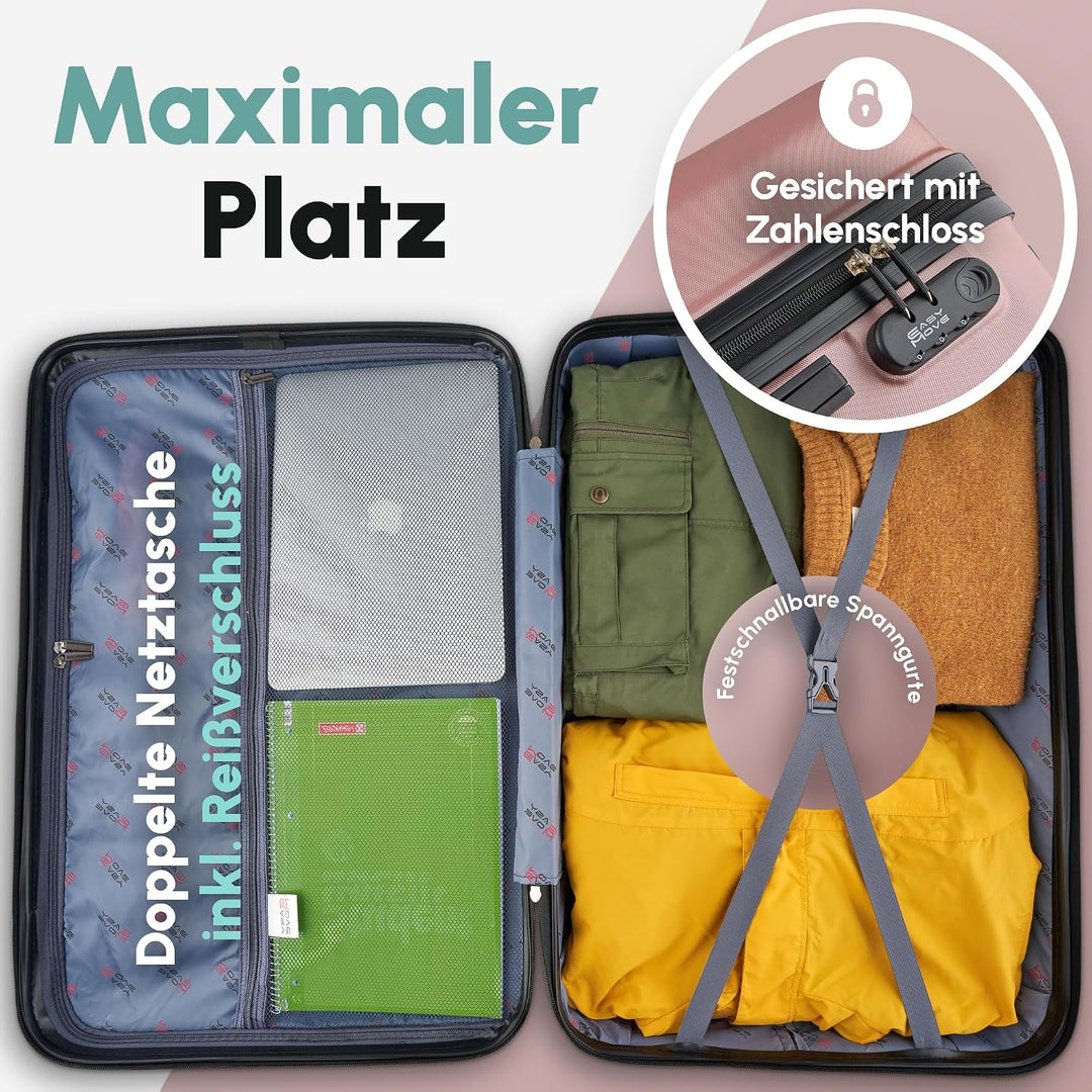 Easy Move ABS Hartschalenkoffer [ERGONOMISCH &amp; SICHER] - Grosser Trolley Koffer mit 360° Rädern, Zah
