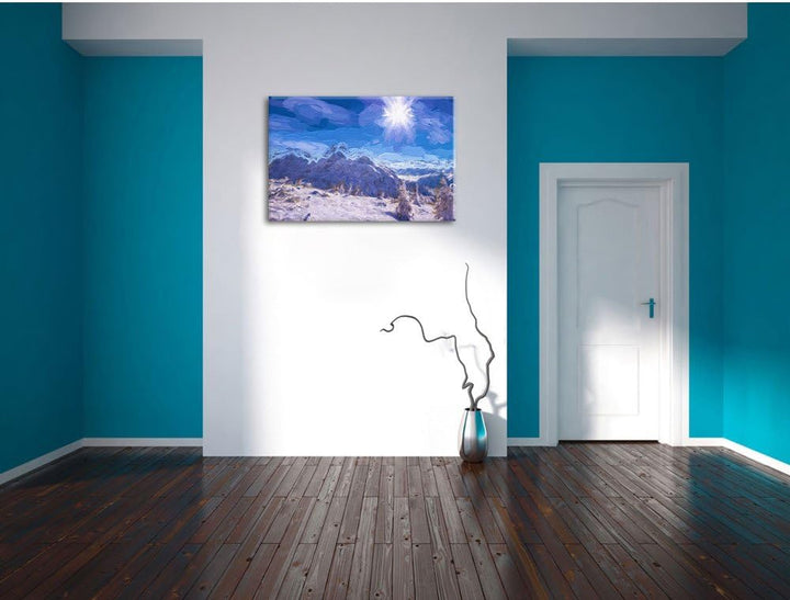 Pixxprint Winterlandschaft als Leinwandbild/Grösse: 100x70 cm/Wandbild/Kunstdruck/fertig bespannt, 1
