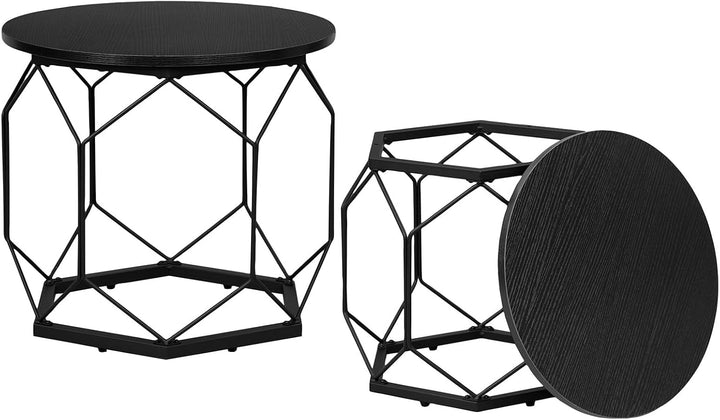 WOLTU 2er Set Couchtisch, Beistelltisch mit runder Tischplatte, Sofatisch mit hohlem Metallrahmen, W