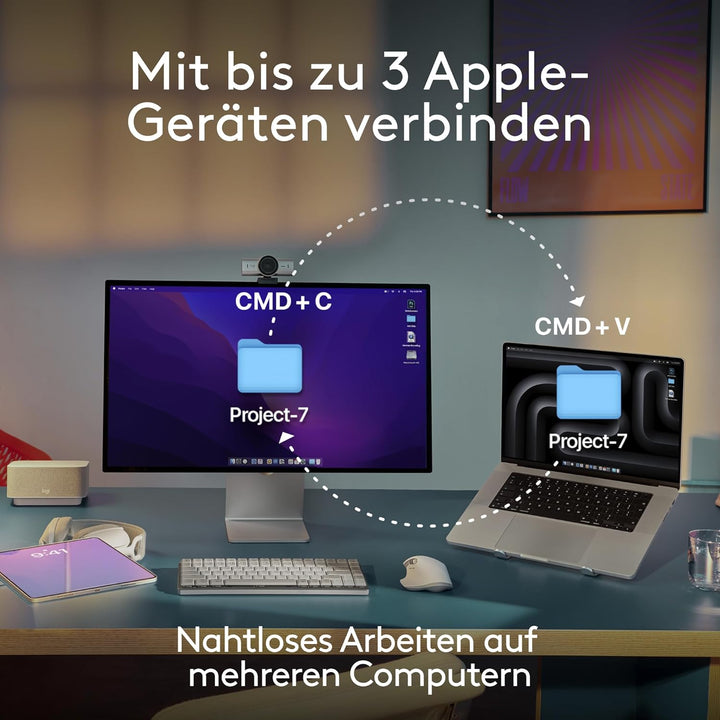 Logitech MX Keys S Combo for Mac, kabellose Tastatur/Maus mit Handballenauflage, beleuchtete Tastatu