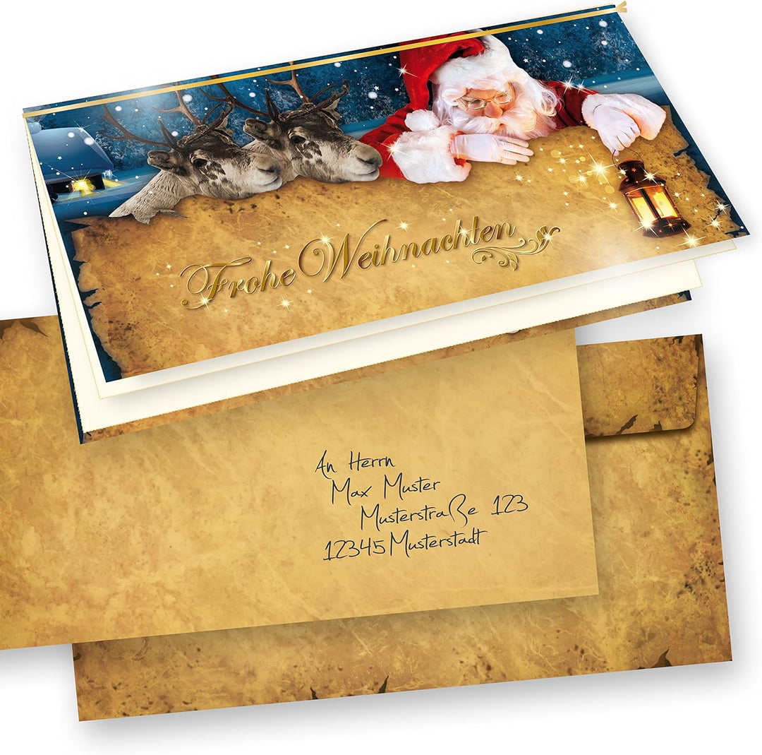 tatmotive Nordpol Express Weihnachtskarten Set (50 Sets) mit Umschlag und mit Einlegeblätter Einlege