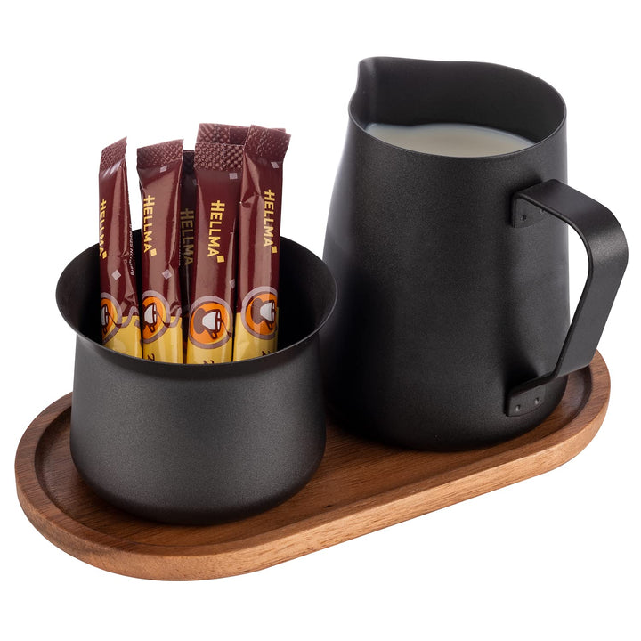 APS 634 Milch- und Zucker-Set, 5-tlg. Set, Akazienholz, Edelstahl, antihaft beschichtet, schwarz, Sc