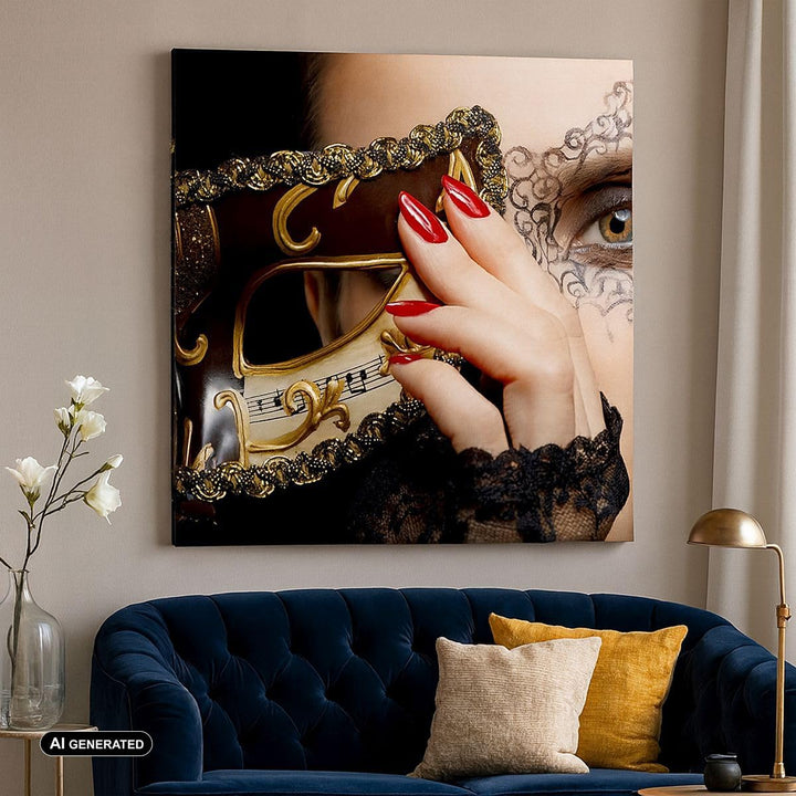 ARTTOR Bilder auf Leinwand Frau Mode Venedig Maske Leinwandbild 60x60cm Wandbilder Dekoration Wohnzi
