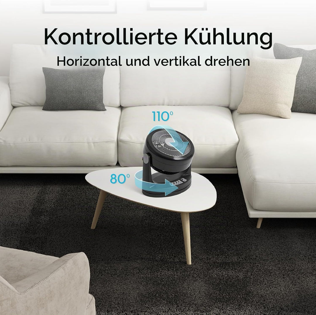 Woozoo, Leiser, leistungsstarker &amp; tragbarer Tischventilator, 33m², Reichweite 13m, Oszillation, Ver
