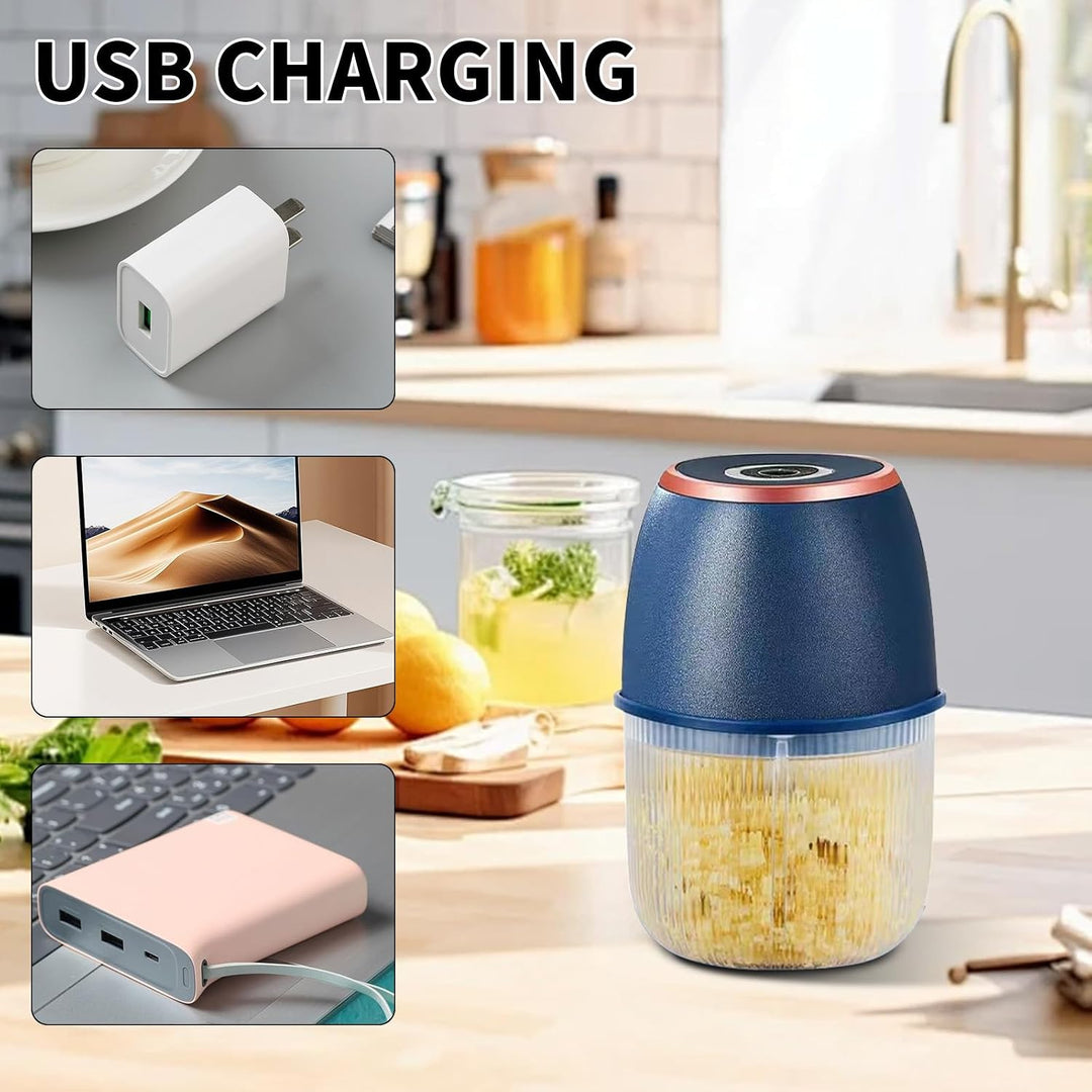 RANJIMA Mini Zwiebel Zerkleinerer, 350ml Elektrischer Küchenzerkleinerer mit 6 Edelstahlklingen, tra
