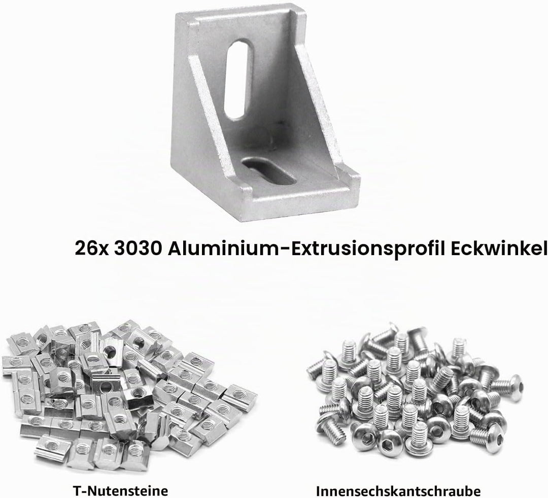 iMetrx 26 Stück 30x30 Aluprofil Aluwinkel Eckverbinder Aluprofil 30x30 Winkel (Silber) von 3030 Silb