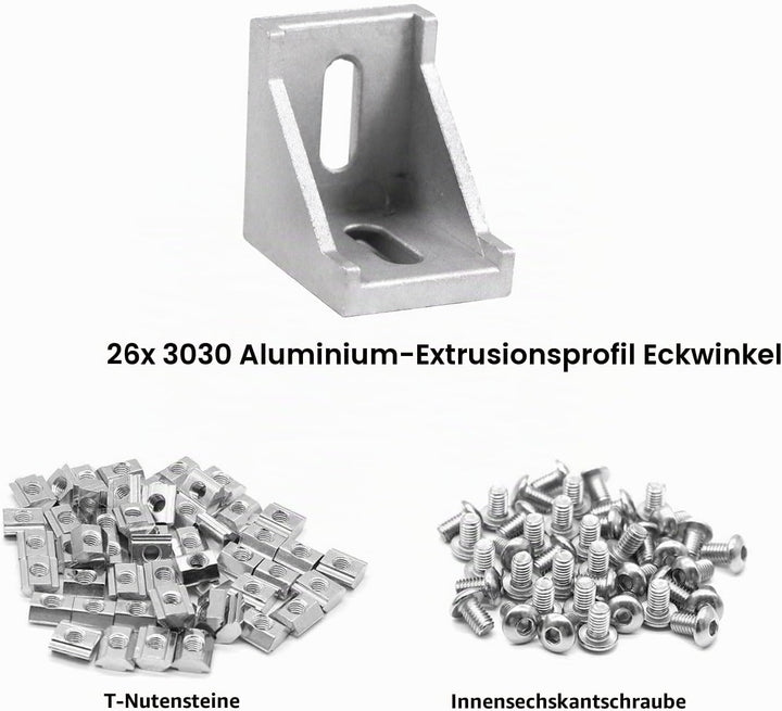 iMetrx 26 Stück 30x30 Aluprofil Aluwinkel Eckverbinder Aluprofil 30x30 Winkel (Silber) von 3030 Silb