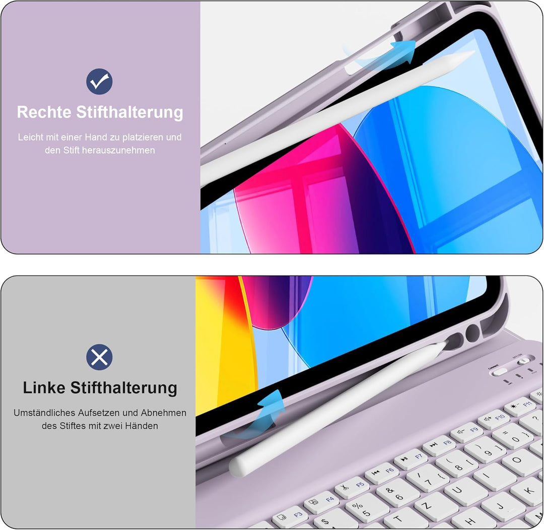Hülle mit Tastatur für iPad A16 11/10 Generation (2025/2022, 11/10.9 Zoll) - QWERTZ Deutsches Layout