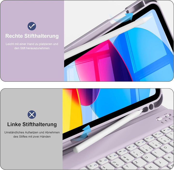 Hülle mit Tastatur für iPad A16 11/10 Generation (2025/2022, 11/10.9 Zoll) - QWERTZ Deutsches Layout