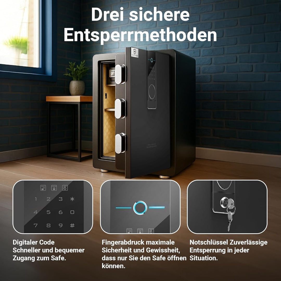 EXTRALINK - Elektronischer Tresor Für Zuhause, Safe Tresor Mit Touchscreen, Code & Fingerabdruck, Al
