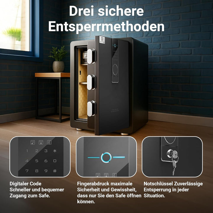 EXTRALINK - Elektronischer Tresor Für Zuhause, Safe Tresor Mit Touchscreen, Code & Fingerabdruck, Al