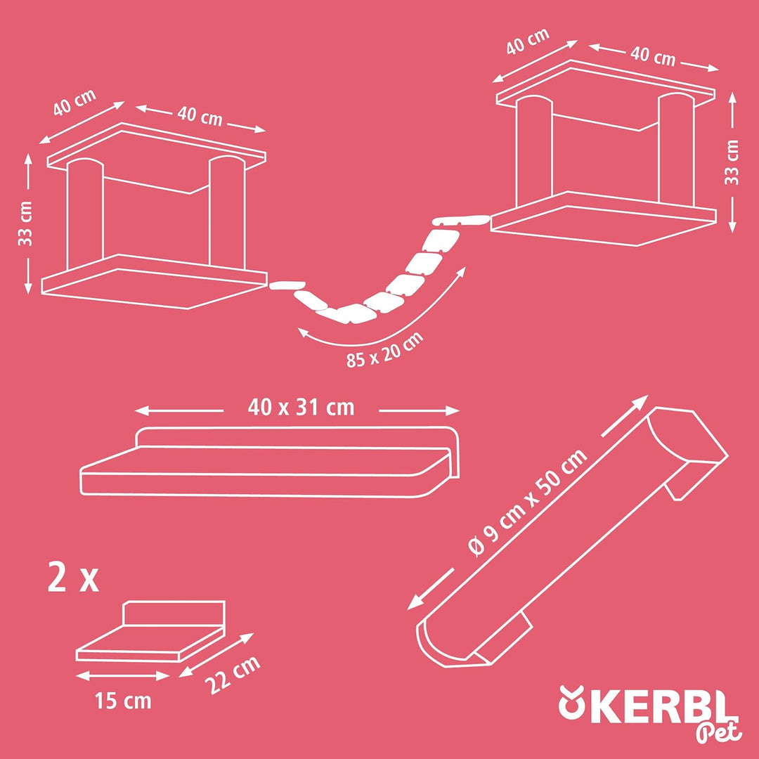 Kerbl Katzenspielplatz Top XL, Trittbretter Liegebrett Hängebrücke Liegefläche, 15x22 cm EU