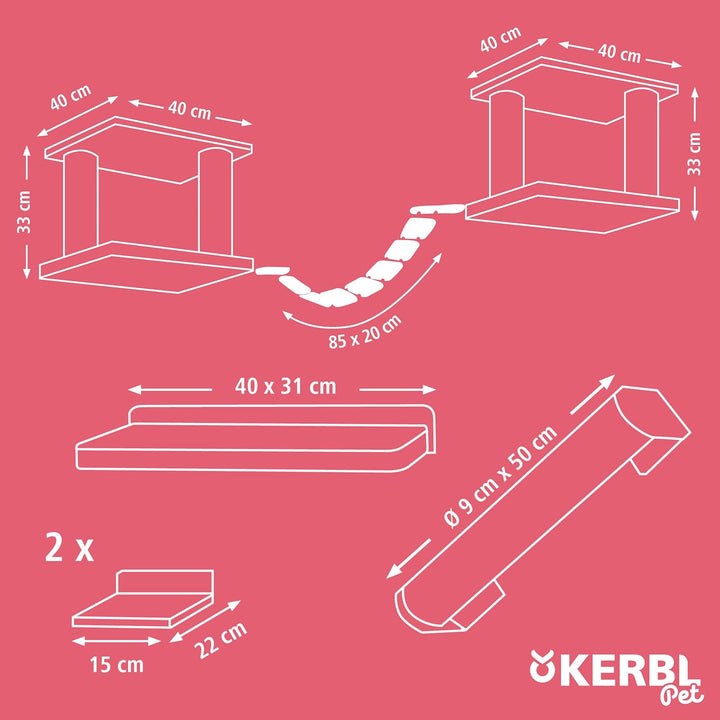 Kerbl Katzenspielplatz Top XL, Trittbretter Liegebrett Hängebrücke Liegefläche, 15x22 cm EU