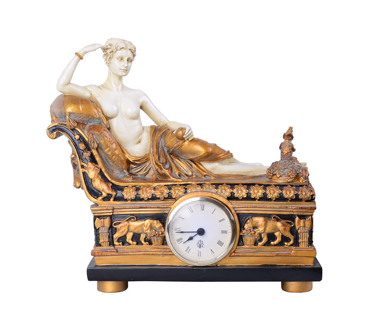 Figürliche Kaminuhr Aphrodite auf Recamiere Empire Stil IS024 Palazzo Exklusiv
